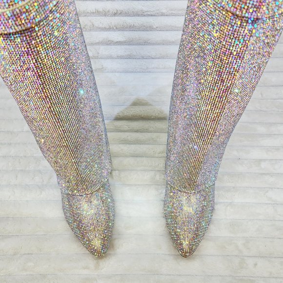 Super Sparkle Sharky Skirted Fold Over Wedge Heel Knee Boots - Picture 6 of 8